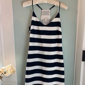 J. Crew Navy and Off White Silk Striped Spaghetti Strap Dress 0